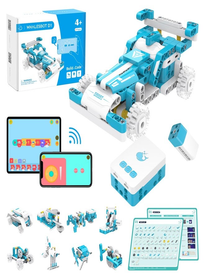 B07NF4Y599 مجموعة روبوت WhalesBot D1 التعليمية 21 في 1 لتعليم البرمجة في مجالات العلوم والتكنولوجيا والهندسة والرياضيات للأطفال (من عمر 4 سنوات فما فوق)، مجموعة بناء تعليمية تضم أكثر من 280 قطعة مع تحكم وبرمجة عبر تطبيق، وتوجيه ثلاثي الأبعاد عبر التطبيق، هدية مثالية للأولاد والبنات - Image 1